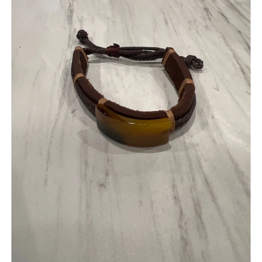 Men’s Leather Agate Adjustable Bracelet
